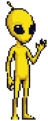 Errol, the yellow alien from The Galactic Zoo, waving hello (animated pixel art)