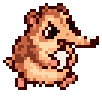 The Hufflesnuff from The Galactic Zoo, sniffing a sugar cube (animated pixel art)