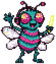The Technofly from The Galactic Zoo, dancing with a glow stick (animated pixel art)
