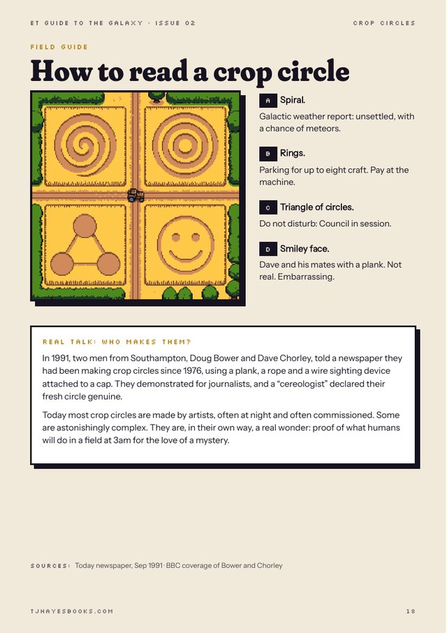 Zine page: a field guide to crop circles and the truth about who makes them