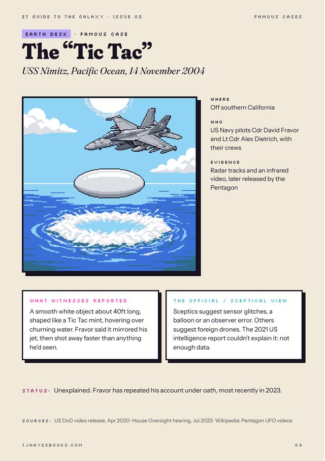 Zine page: the 2004 USS Nimitz encounter, with what witnesses reported and the sceptical view
