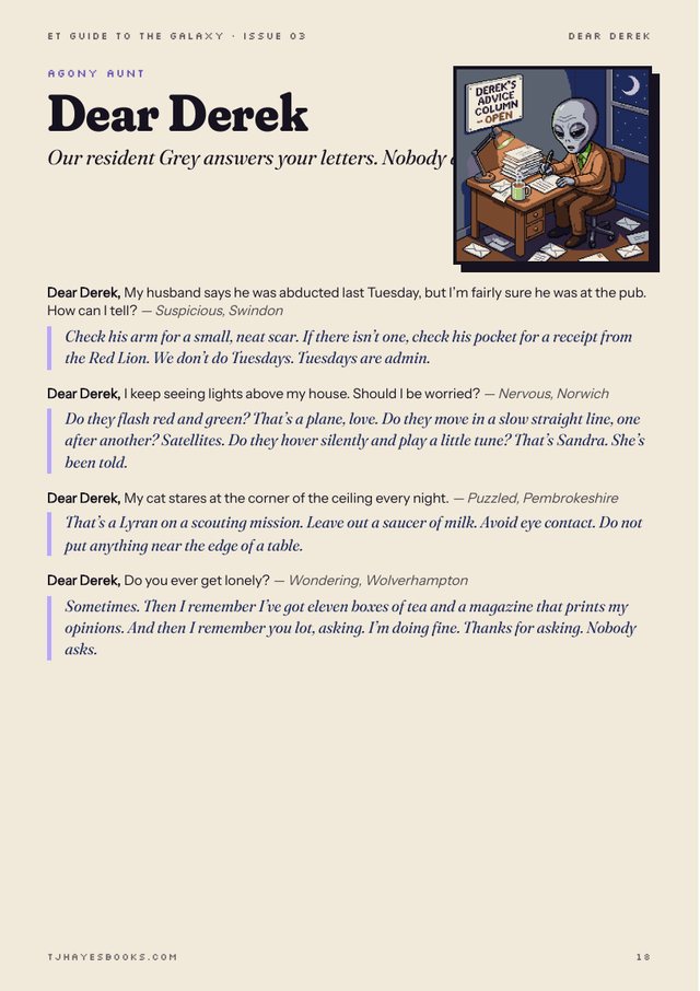 Zine page: Derek the Grey answers readers’ letters at his desk